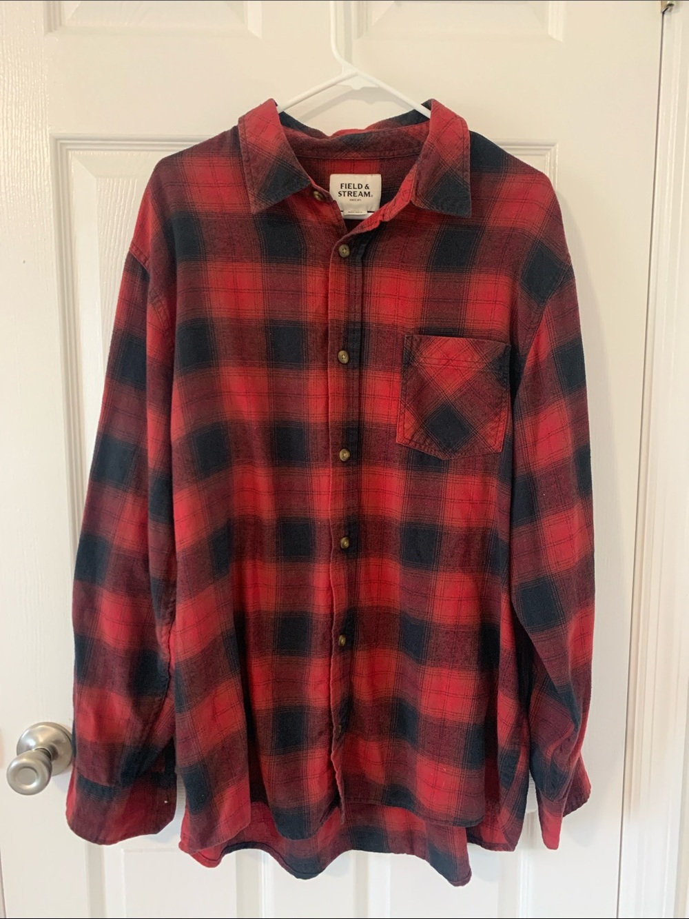 Field & Stream Red and Black Plaid Button-Up Flannel Shirt
